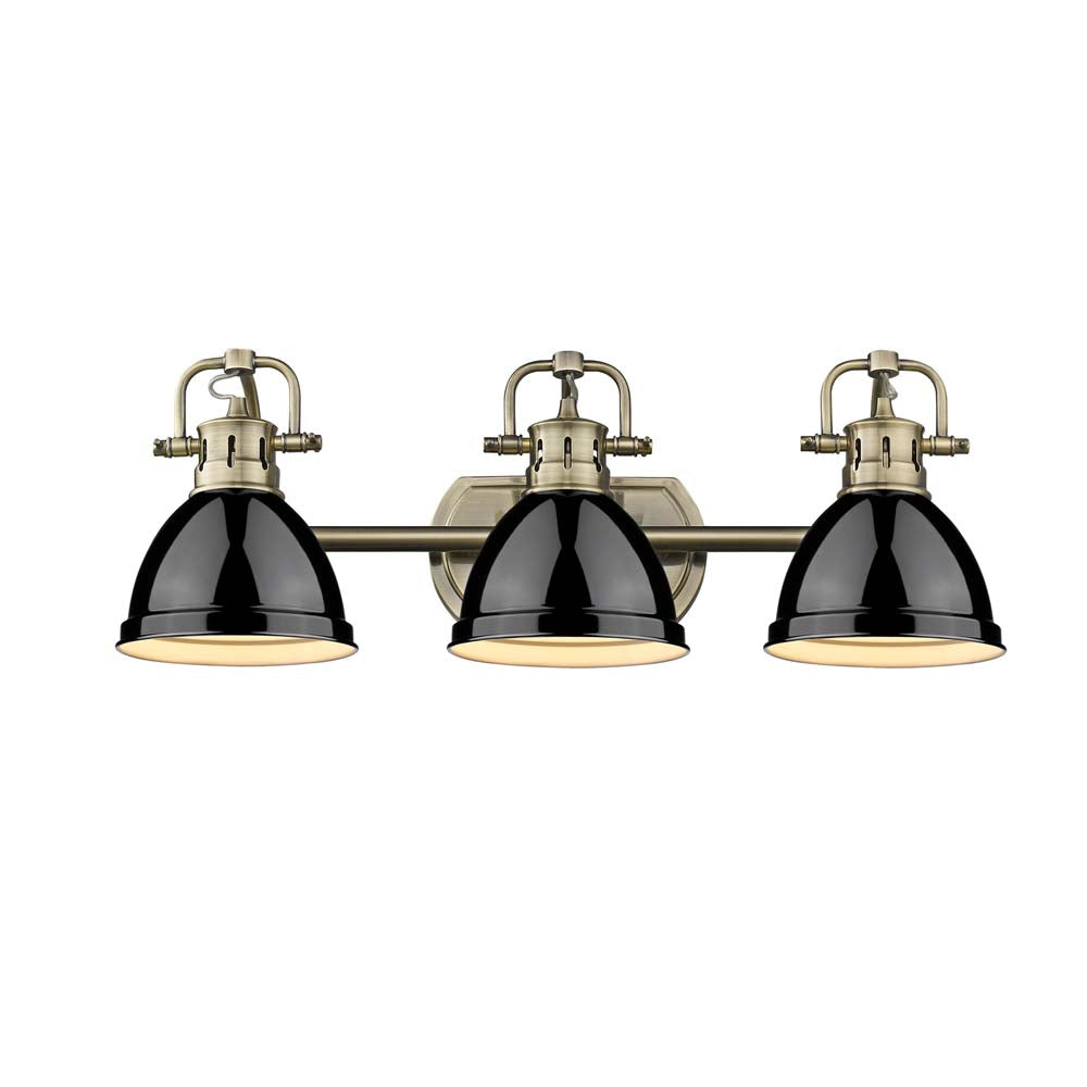 Duncan 3 Light Bath Vanity in Aged Brass with a Black Shade