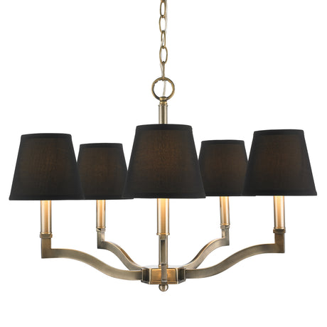 Waverly 5 Light Chandelier in Aged Brass with Tuxedo Shade