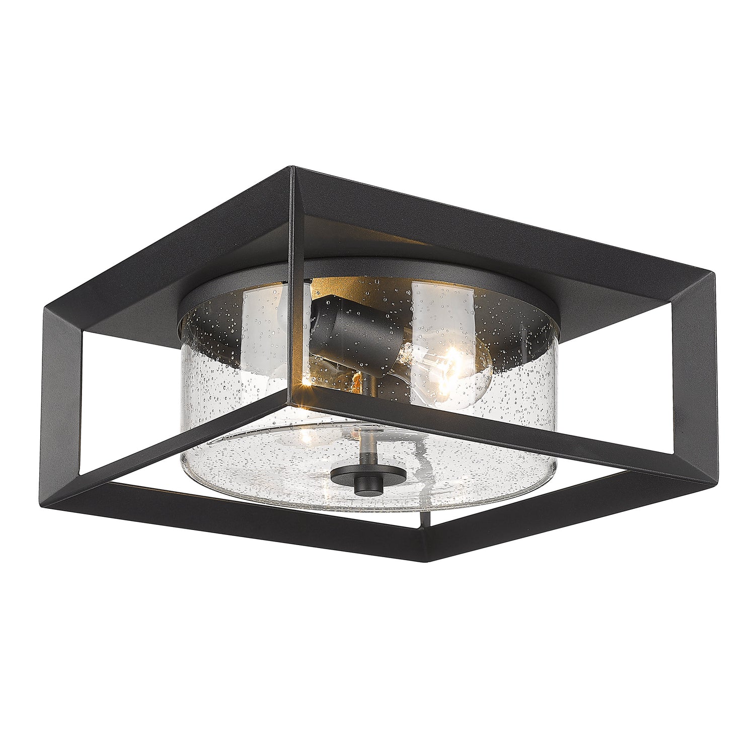 Smyth Outdoor Flush Mount in Natural Black with Seeded Glass