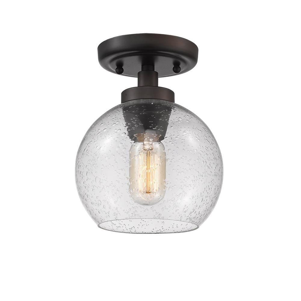 Galveston Flush Mount in Rubbed Bronze with Seeded Glass