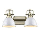Duncan 2 Light Bath Vanity in Aged Brass with White Shades
