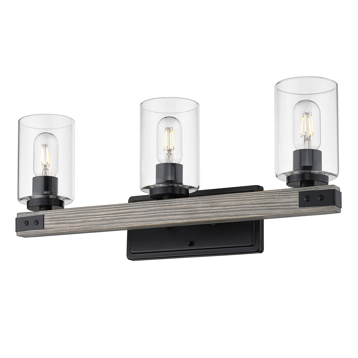 Lowell 3-Light Bath Vanity in Matte Black with Clear Glass Shade