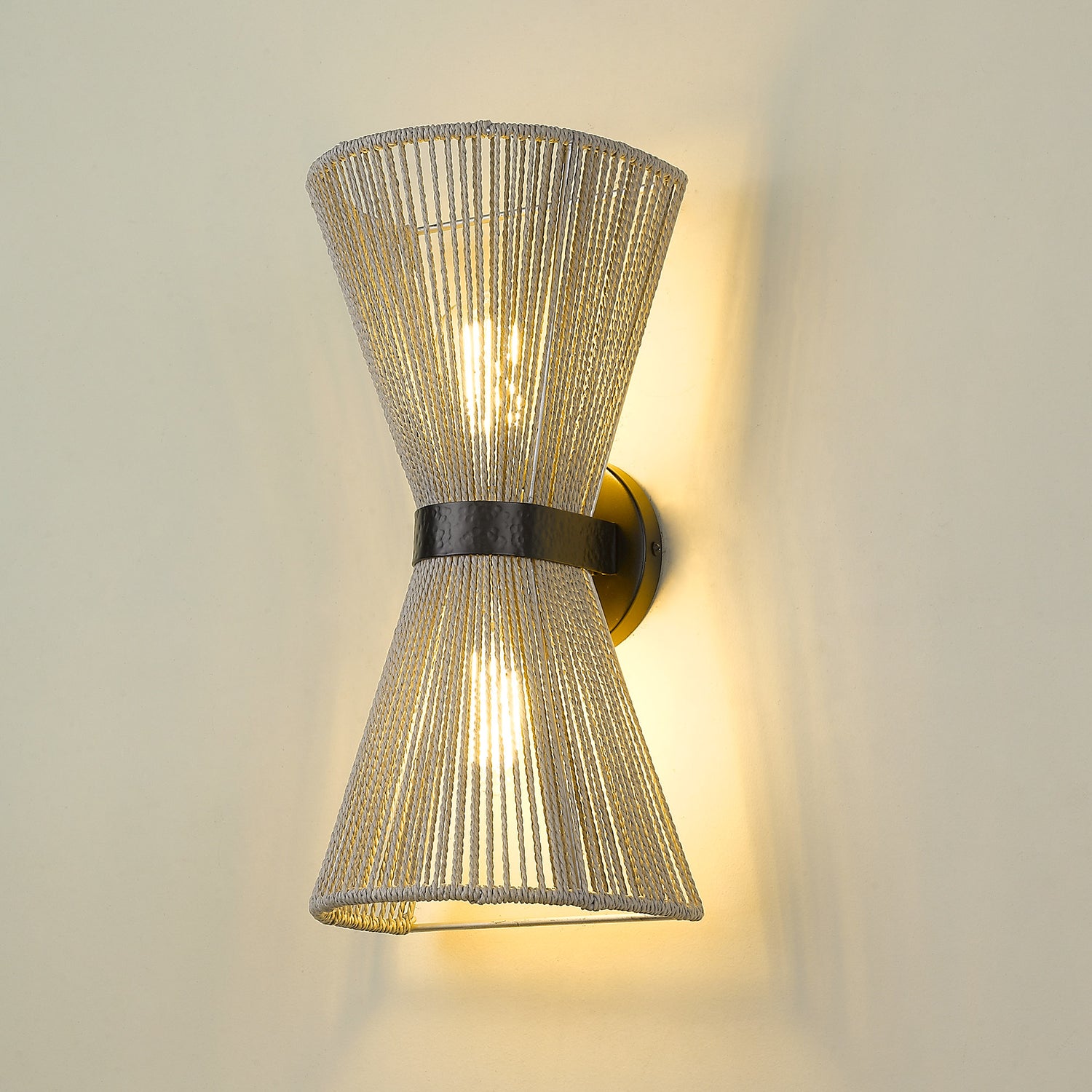 Avon 2-Light Wall Sconce in Matte Black with Bleached Raphia Rope