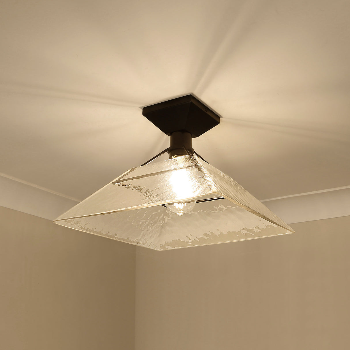 Kepler Semi-Flush in Matte Black with Water Glass Shade