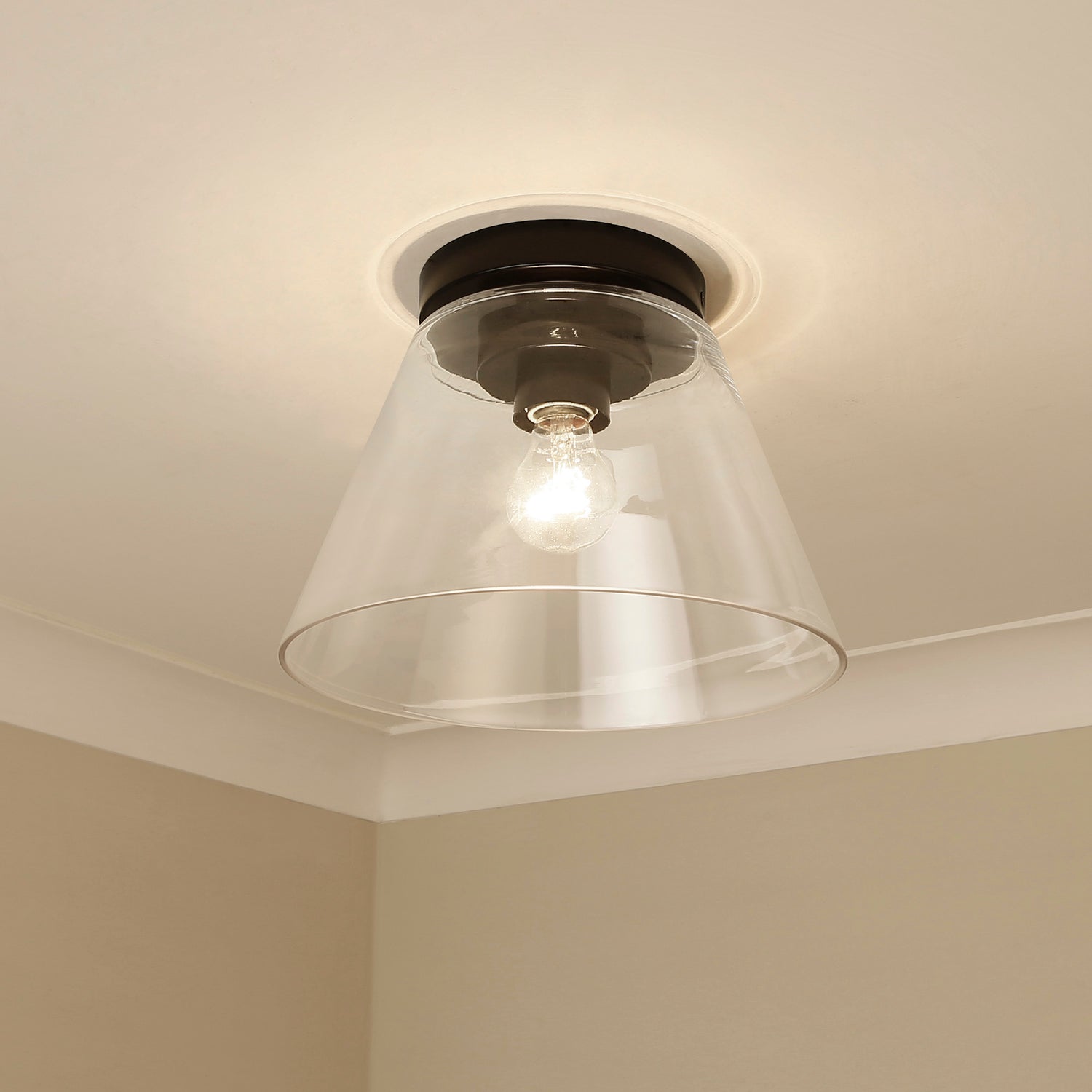 Penn Flush Mount in Matte Black with Clear Glass Shade