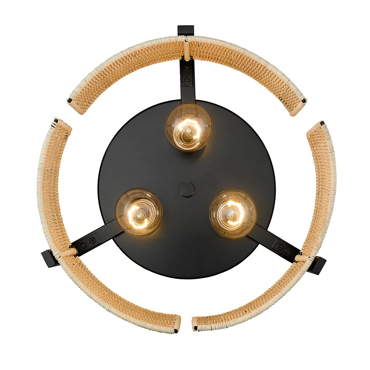 Grove 3 Light Flush Mount in Matte Black with Natural Wicker Shade