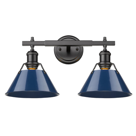 Orwell BLK 2 Light Bath Vanity in Matte Black with Navy Blue Shade