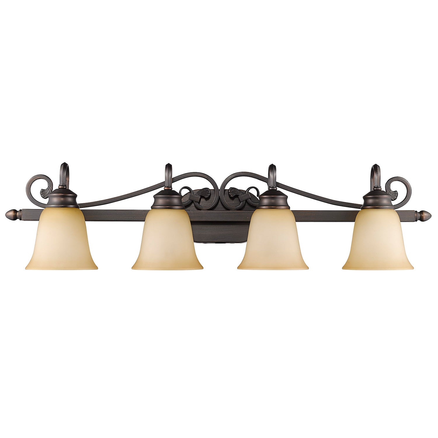 Belle Meade 4 Light Bath Vanity in Rubbed Bronze with Tea Stone Glass