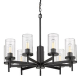 Winslett 9 Light Chandelier in Matte Black with Ribbed Clear Glass Shades