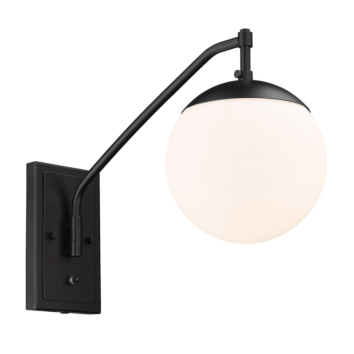 Glenn BLK 1 Light Articulating Wall Sconce in Matte Black with Opal Glass Shade