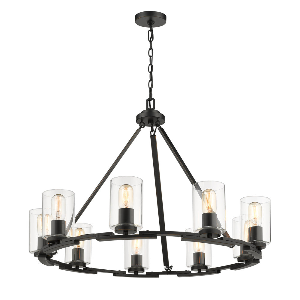Monroe 9 Light Chandelier in Matte Black with Gold Highlights and Clear Glass