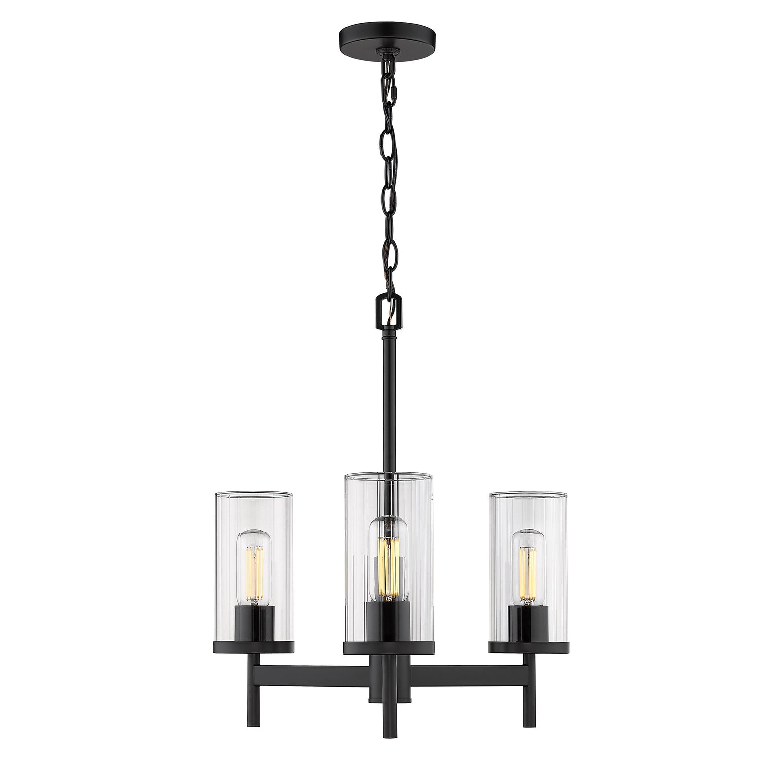 Winslett 3-Light Chandelier in Matte Black with Ribbed Clear Glass Shades