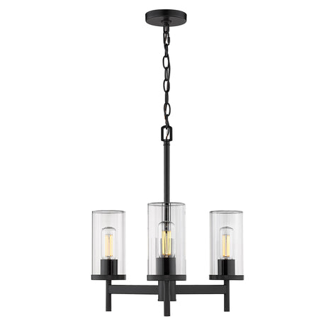Winslett 3-Light Chandelier in Matte Black with Ribbed Clear Glass Shades