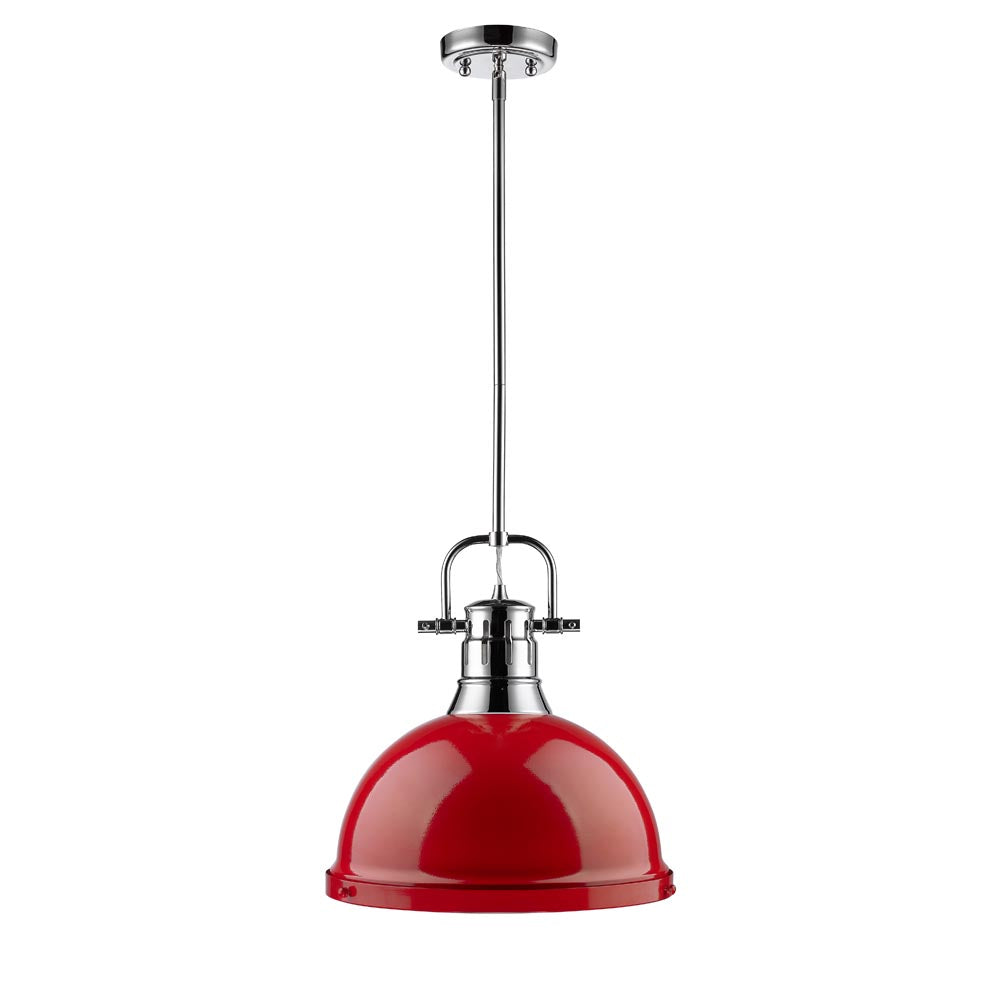 Duncan 1 Light Pendant with Rod in Chrome with a Red Shade