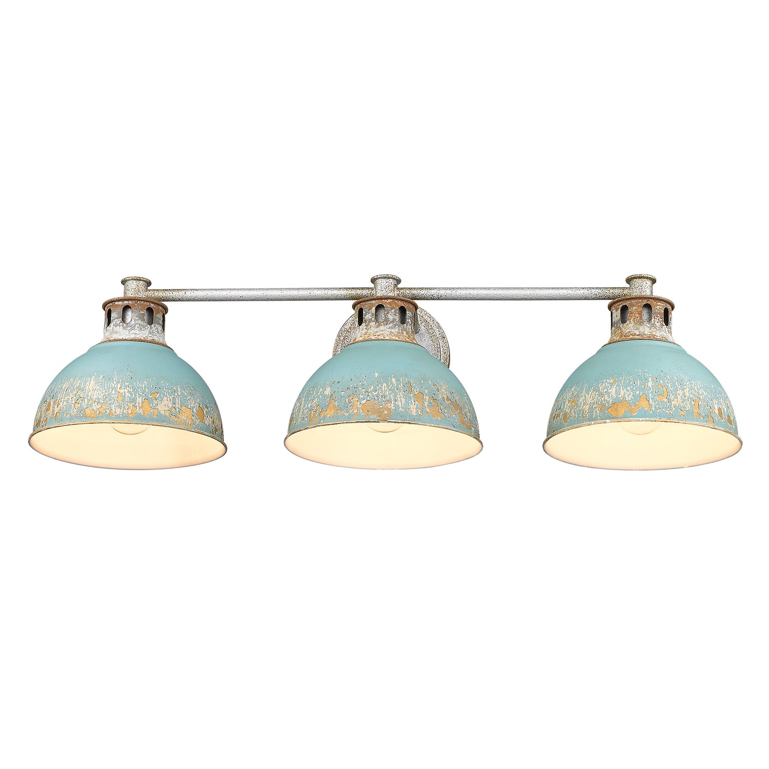 Kinsley 3 Light Bath Vanity in Aged Galvanized Steel with Teal Shade