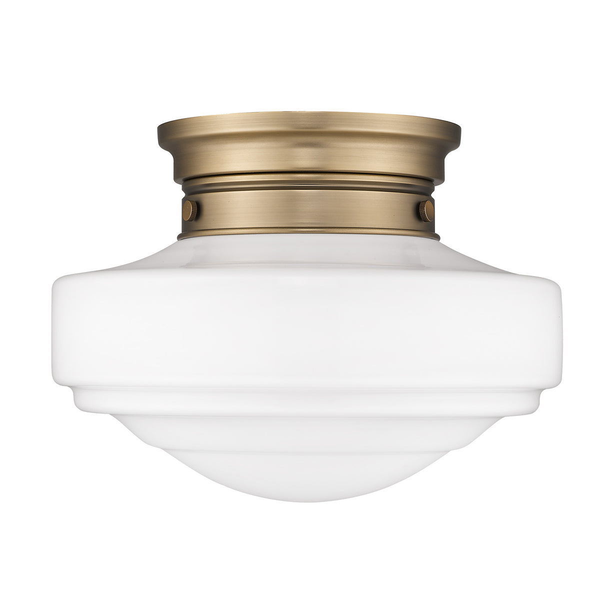 Ingalls Semi-Flush in Modern Brass and Vintage Milk Glass Shade