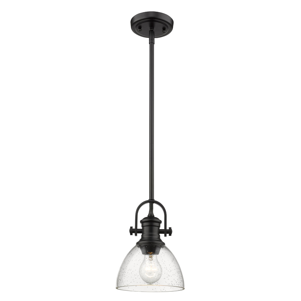 Hines Mini Pendant in Matte Black with Seeded Glass