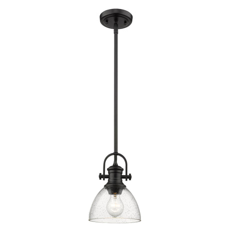 Hines Mini Pendant in Matte Black with Seeded Glass