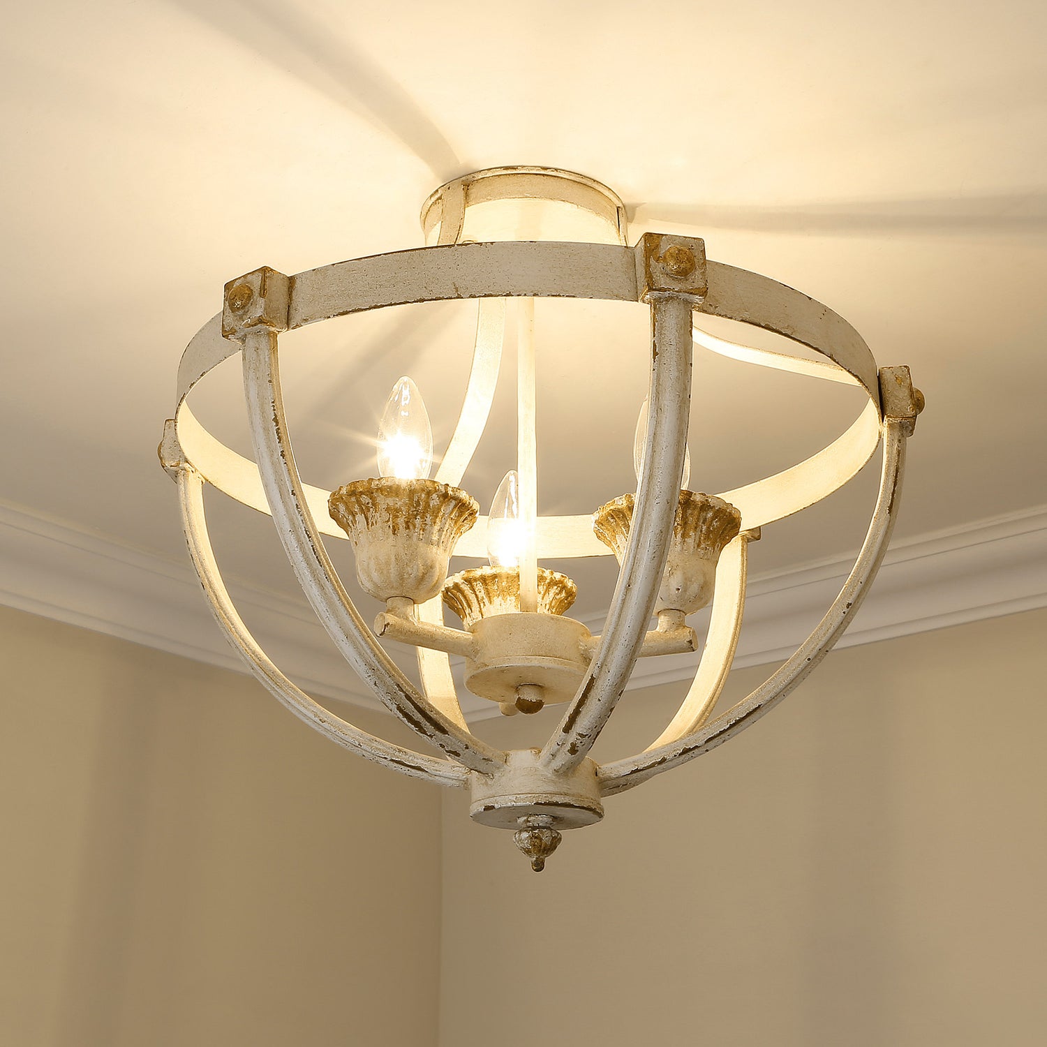 Jules 3 Light Semi-Flush in Antique Ivory