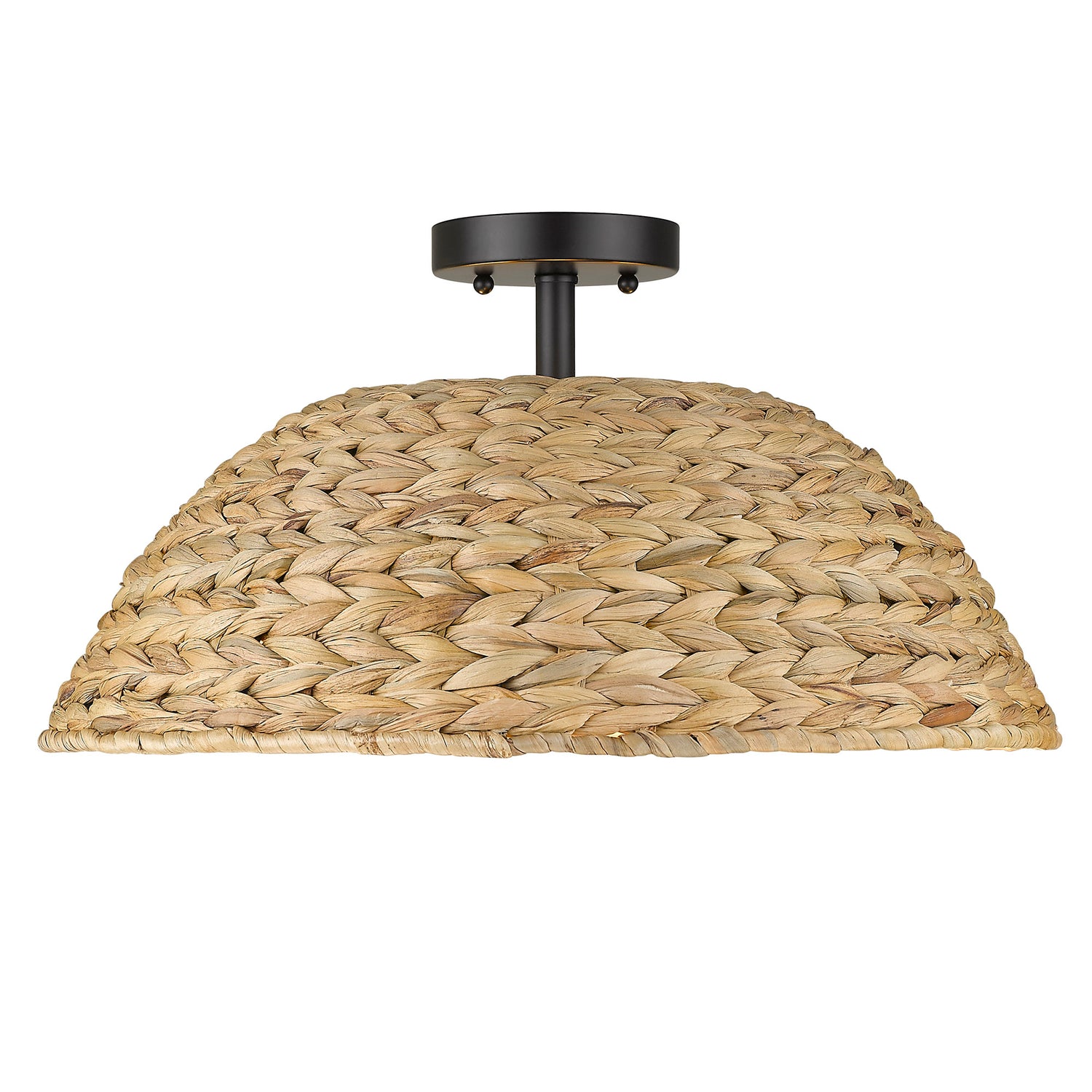 Rue Semi-Flush in Matte Black with Woven Sweet Grass Shade