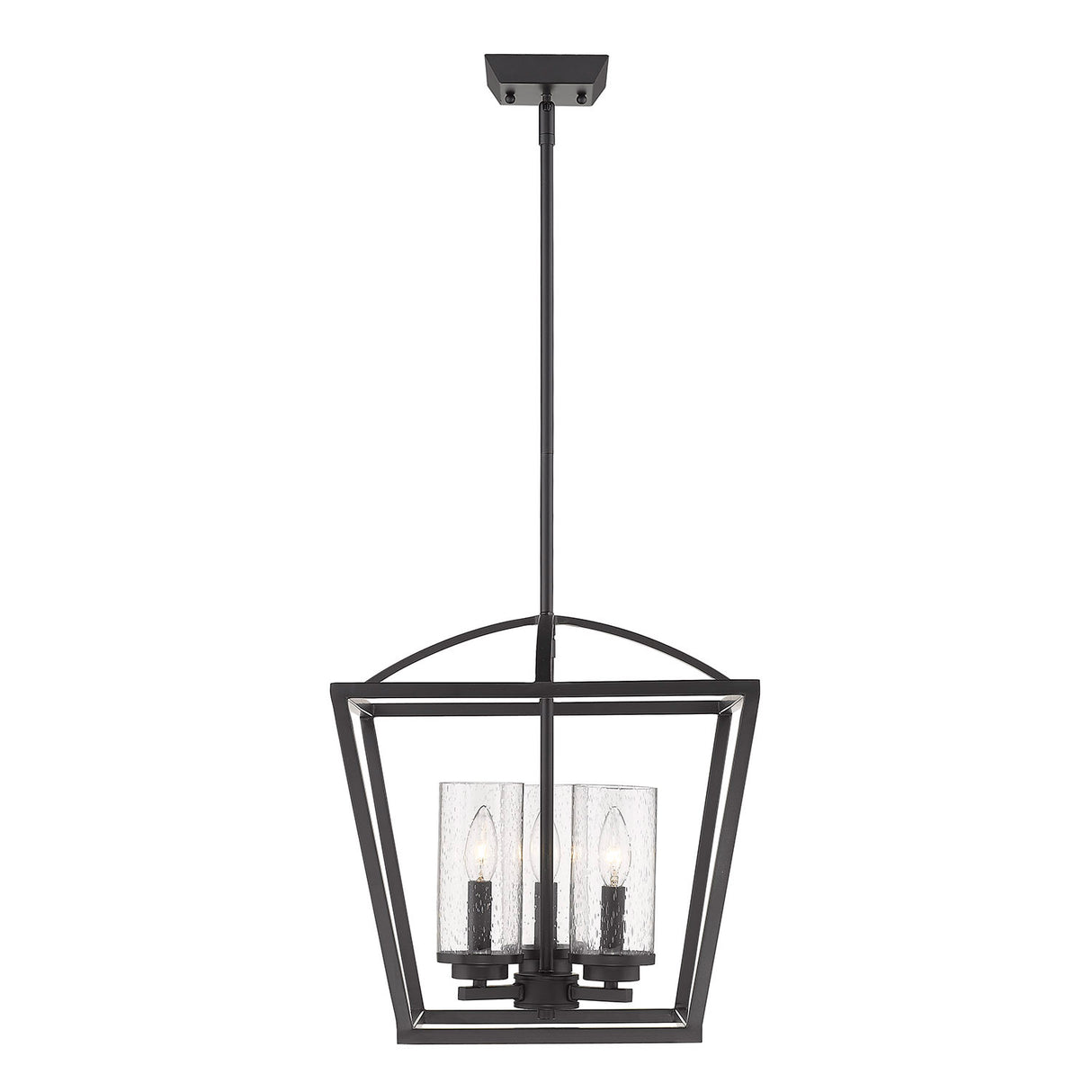 Mercer 3 Light Pendant in Matte Black with Matte Black accents and Seeded Glass