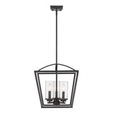 Mercer 3 Light Pendant in Matte Black with Matte Black accents and Seeded Glass