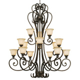 Heartwood 3 Tier - 15 Light Chandelier in Burnt Sienna with Tea Stone Glass
