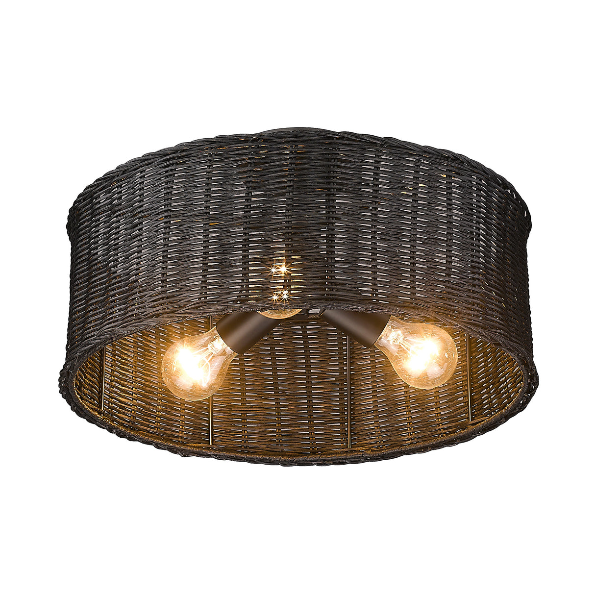 Erma 3 Light Semi-Flush in Matte Black with Black Wicker Shade