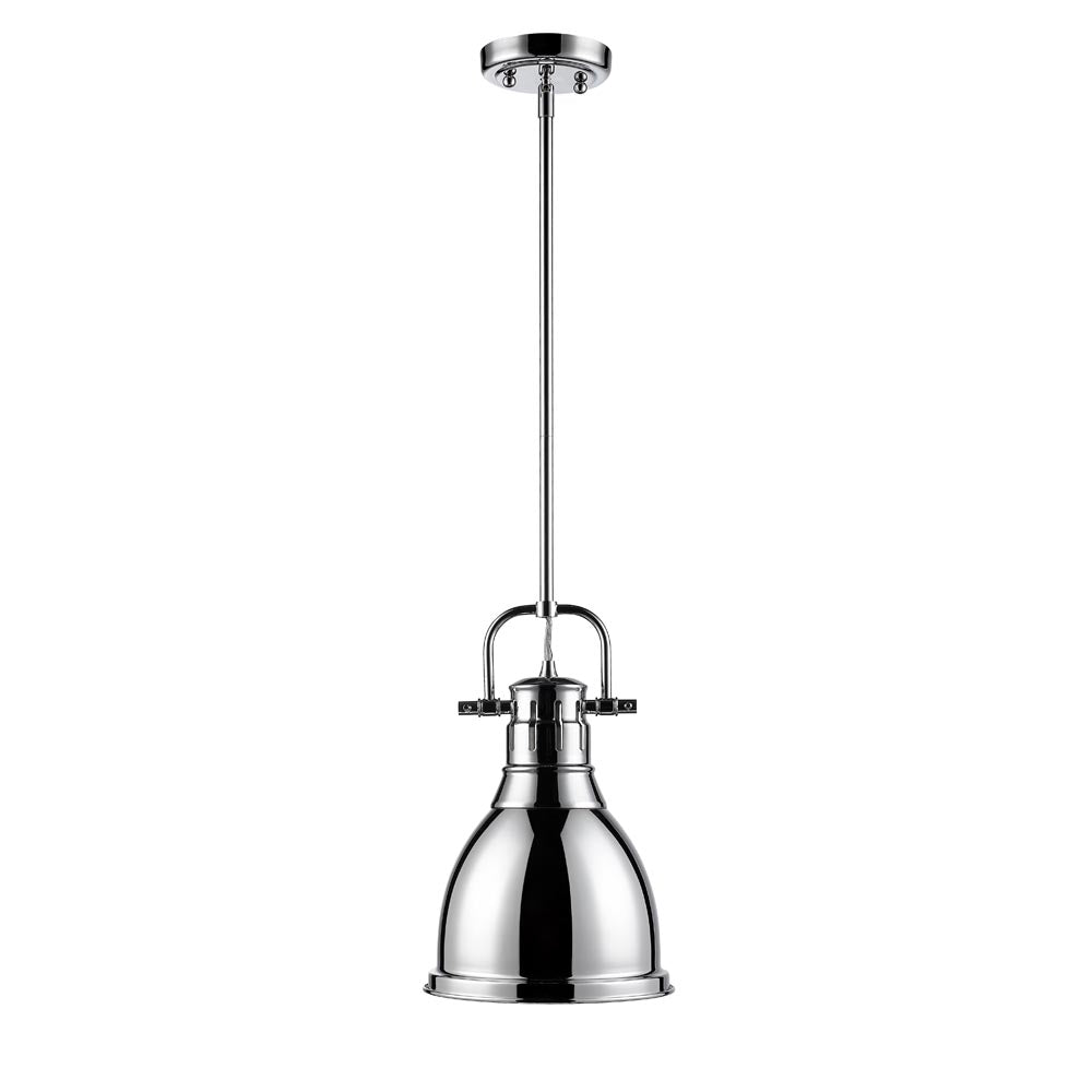 Duncan Small Pendant with Rod in Chrome with a Chrome Shade
