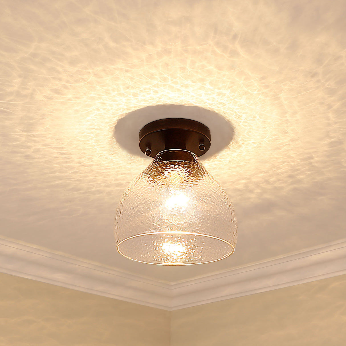 Ariella Small Pendant in Matte Black with Hammered Clear Glass