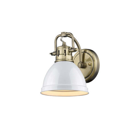 Duncan 1 Light Bath Vanity in Aged Brass with a White Shade