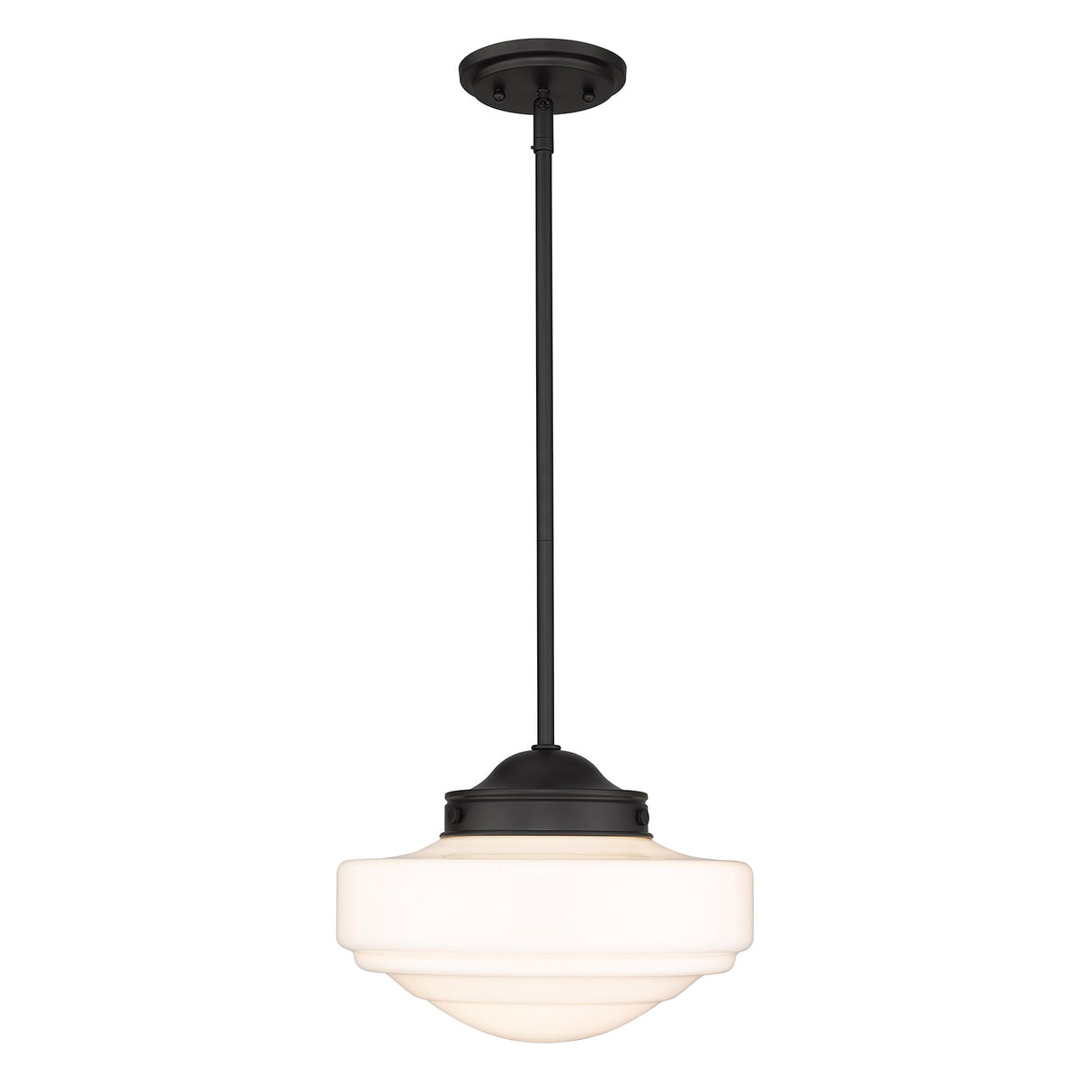 Ingalls Medium Pendant in Matte Black with Vintage Milk Glass Shade