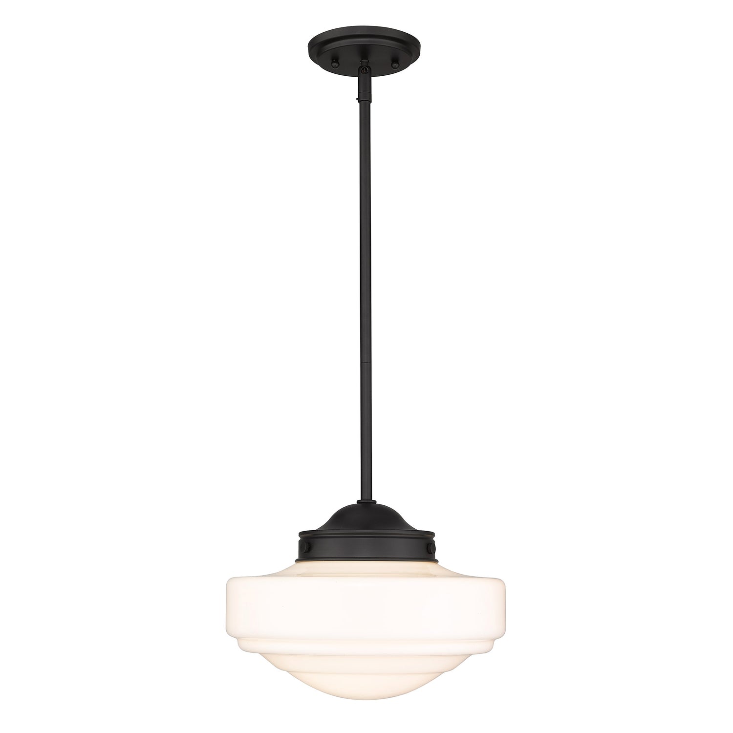 Ingalls Medium Pendant in Matte Black with Vintage Milk Glass Shade