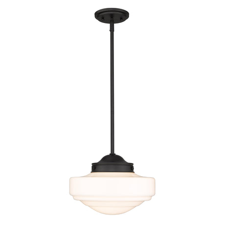 Ingalls Medium Pendant in Matte Black with Vintage Milk Glass Shade