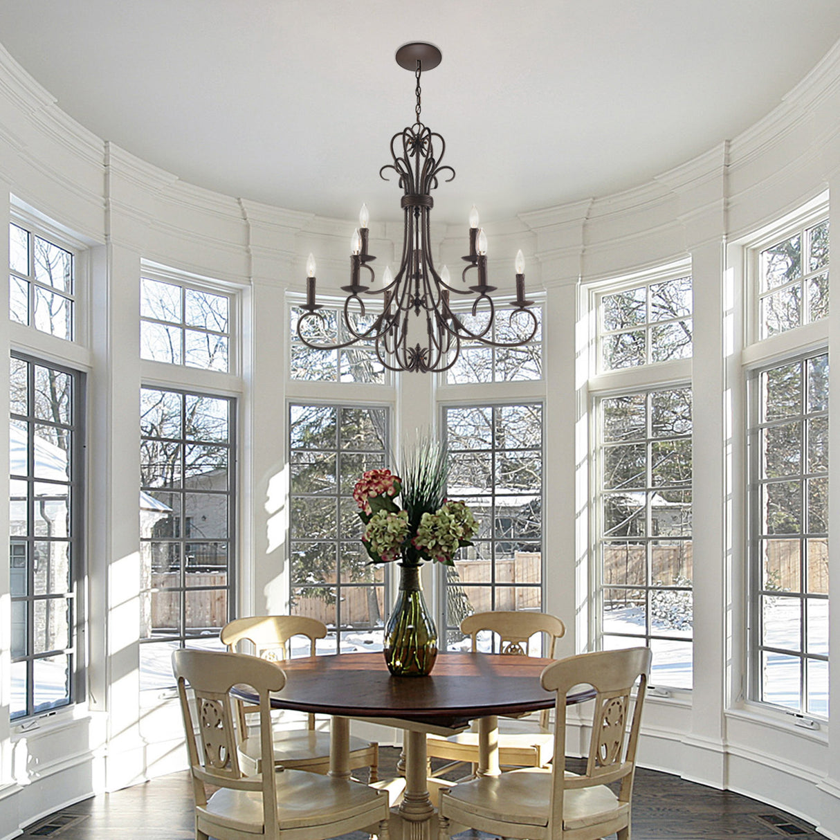 Homestead 2 Tier - 9 Light Candelabra Chandelier in Rubbed Bronze with Drip Candlesticks
