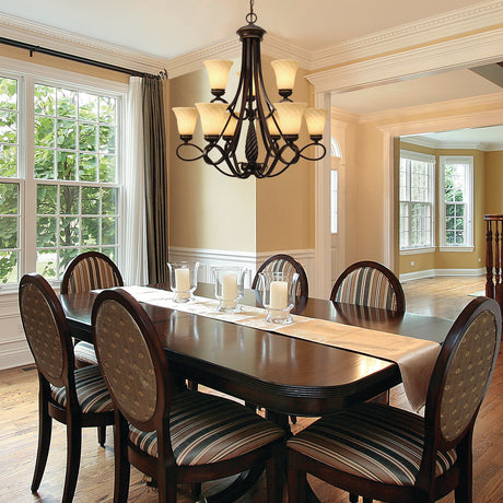 Torbellino 2 Tier - 9 Light Chandelier in Cordoban Bronze with Remolino Glass