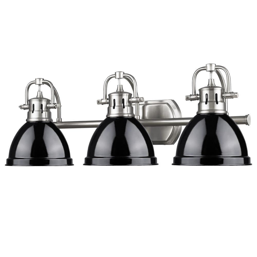 Duncan 3 Light Bath Vanity in Pewter with a Black Shade