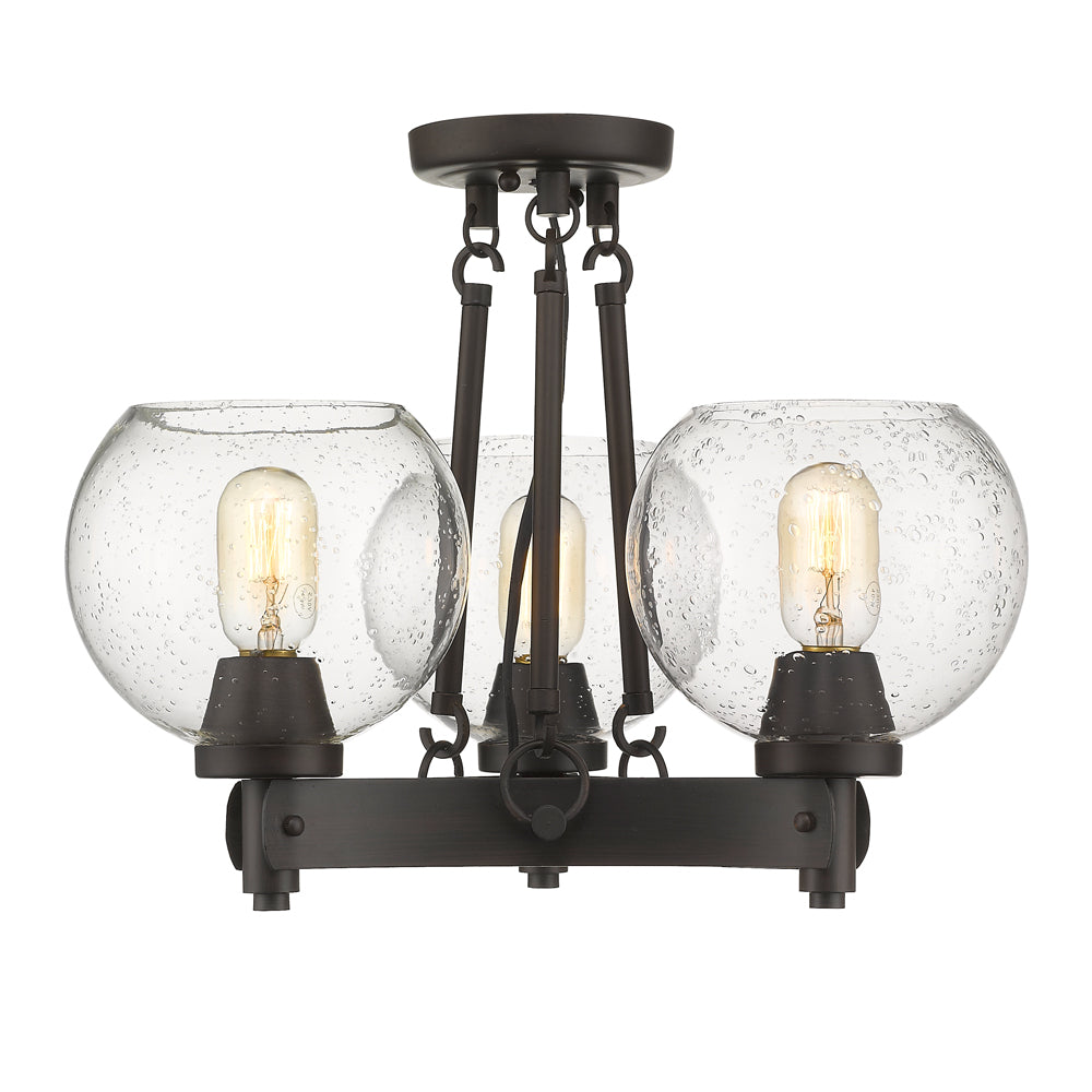 Galveston Semi-Flush in Rubbed Bronze with Seeded Glass