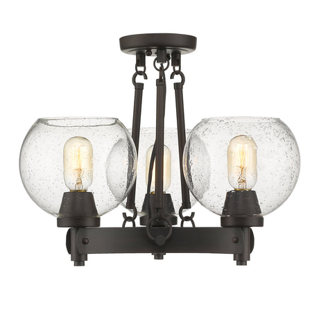 Galveston Semi-Flush in Rubbed Bronze with Seeded Glass