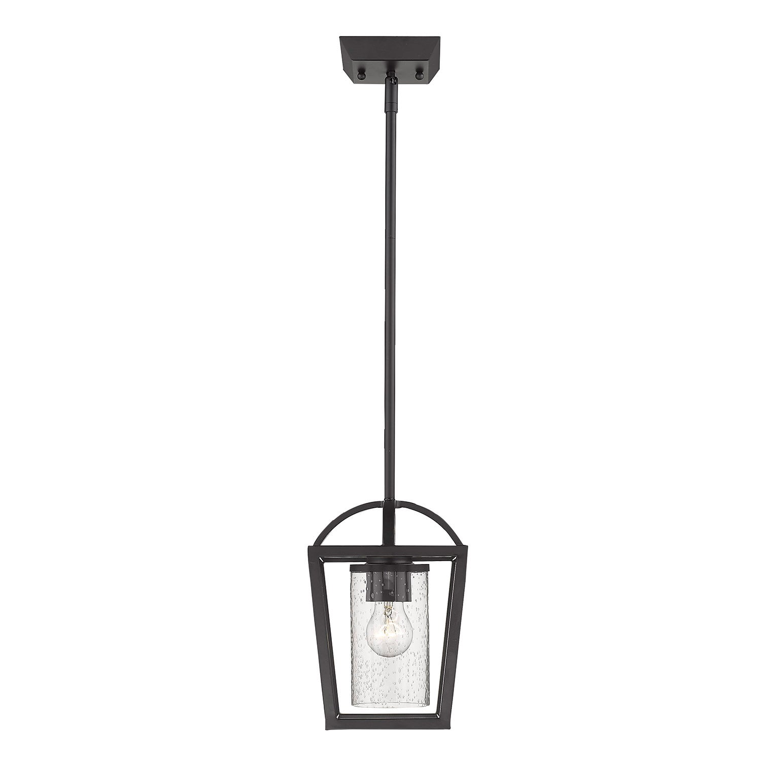 Mercer Mini Pendant in Matte Black with Matte Black accents and Seeded Glass