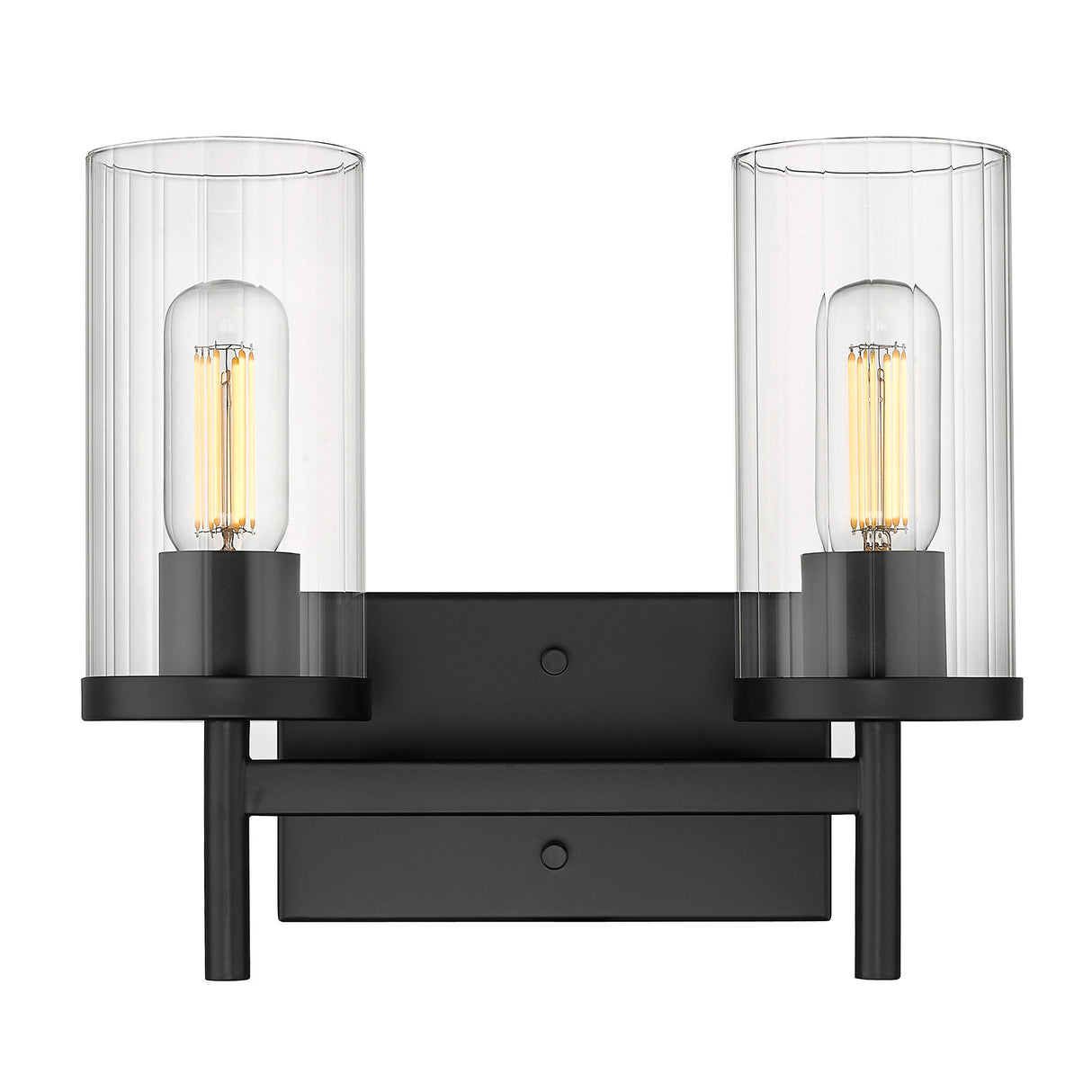 Winslett 2-Light Bath Vanity in Matte Black with Ribbed Clear Glass Shades