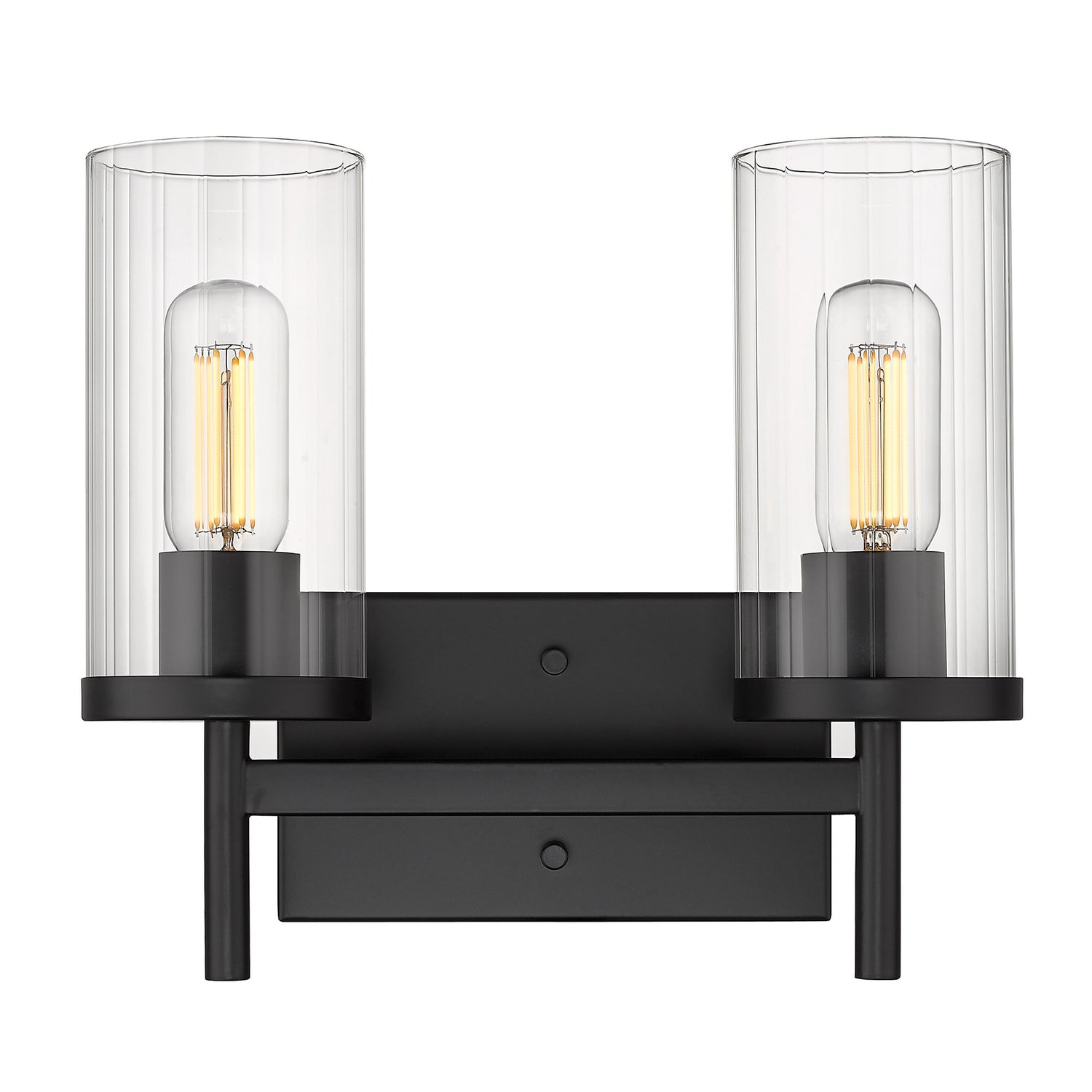 Winslett 2-Light Bath Vanity in Matte Black with Ribbed Clear Glass Shades