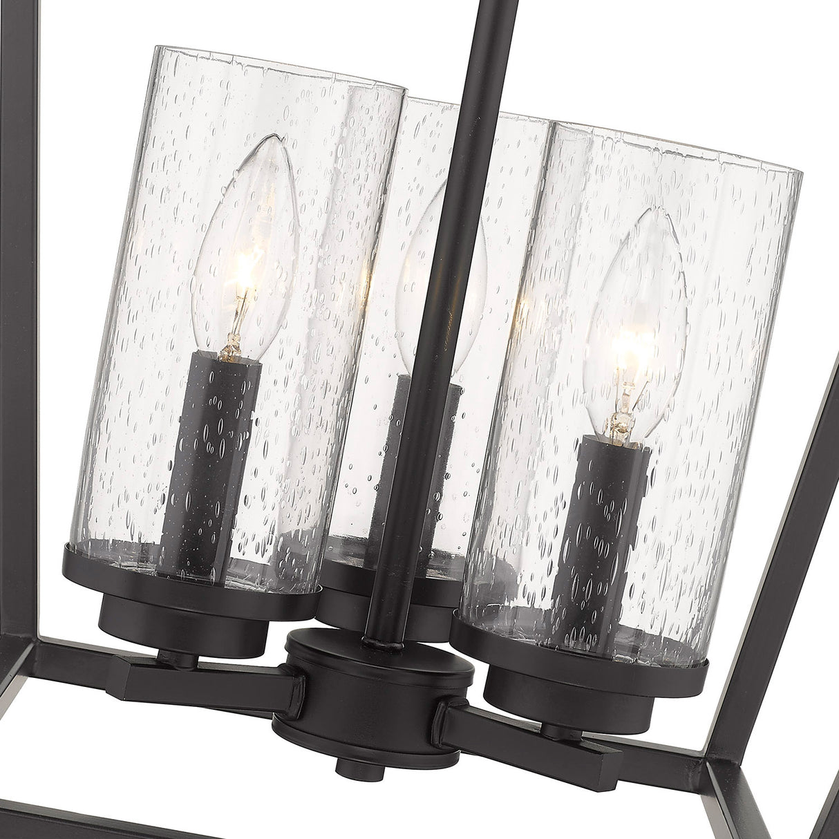 Mercer 3 Light Pendant in Matte Black with Matte Black accents and Seeded Glass