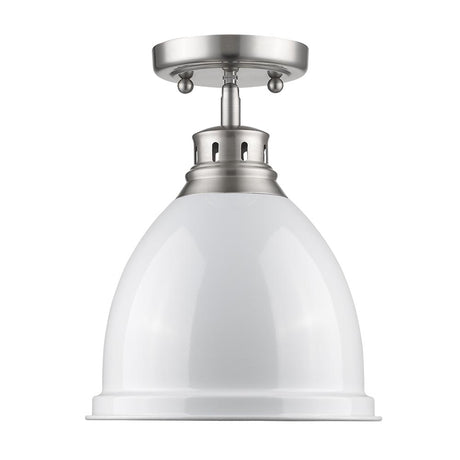 Duncan Flush Mount in Pewter with a White Shade