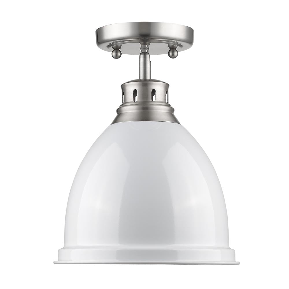 Duncan Flush Mount in Pewter with a White Shade