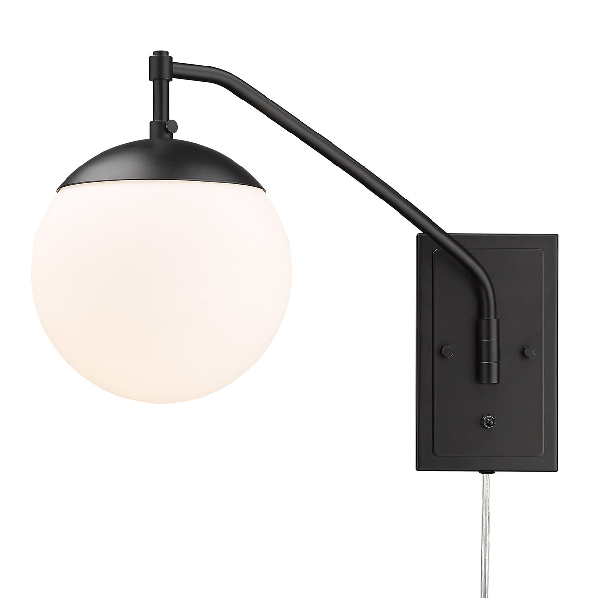 Glenn BLK 1 Light Articulating Wall Sconce in Matte Black with Opal Glass Shade