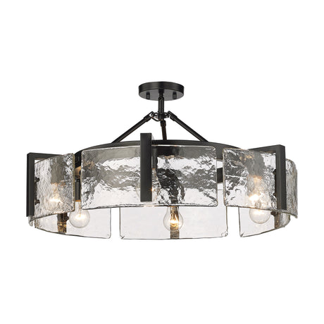 Aenon 6-Light Semi-Flush in Matte Black with Hammered Water Glass Shade