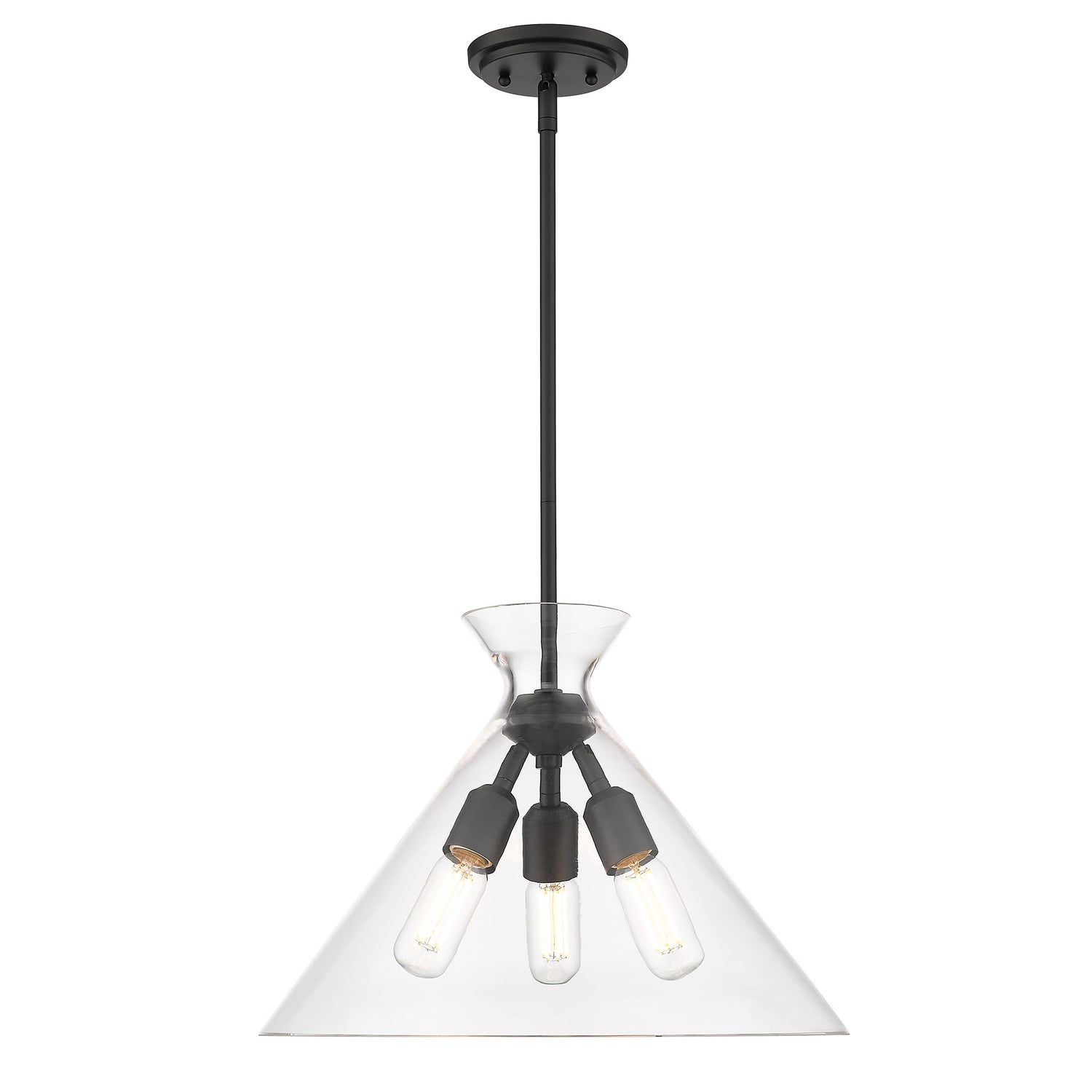 Malta 3 Light Pendant in Matte Black & Clear Glass