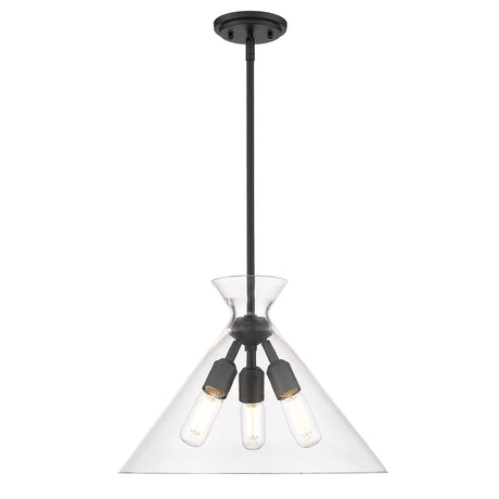 Malta 3 Light Pendant in Matte Black & Clear Glass