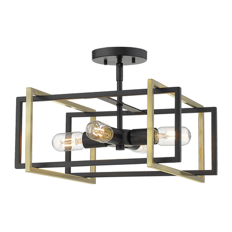 Tribeca Semi-flush in Matte Black with Aged Brass Accents